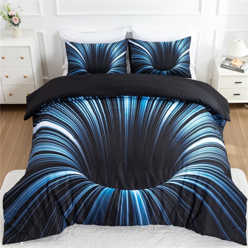 NTBED 3D Abstract Geometric Comforter Set Line Printed Microfiber Bedding Sets for Kids Boys Teens,Blue Twin - Image 3